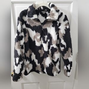 Eddie Bauer Black, Tan and White Fleece Jacket